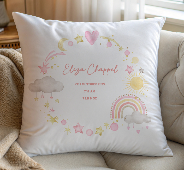New Baby Printed Pillow - Pink