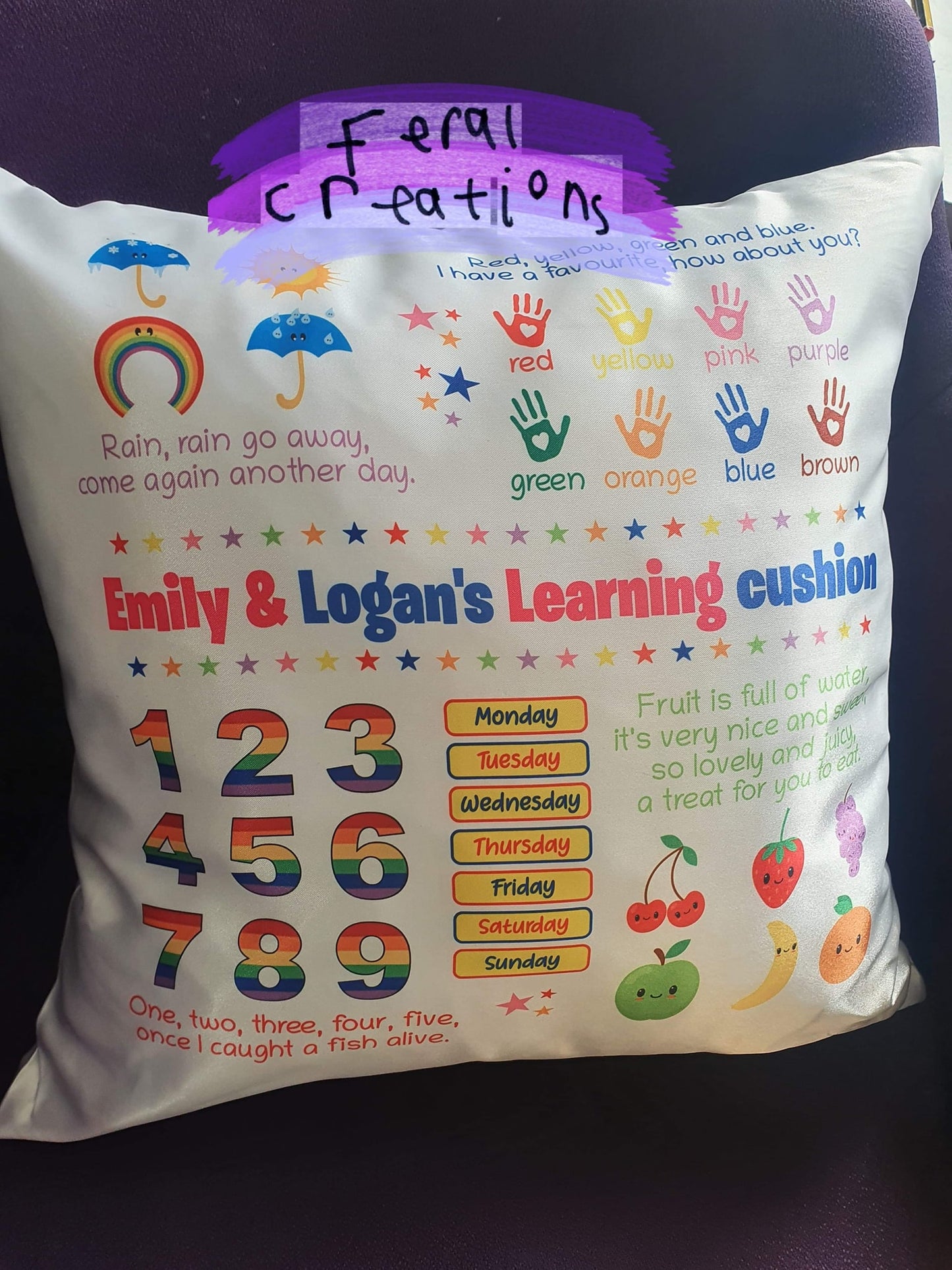Velvet Learning Cushion — Letters, Numbers & Shapes (Personalised)
