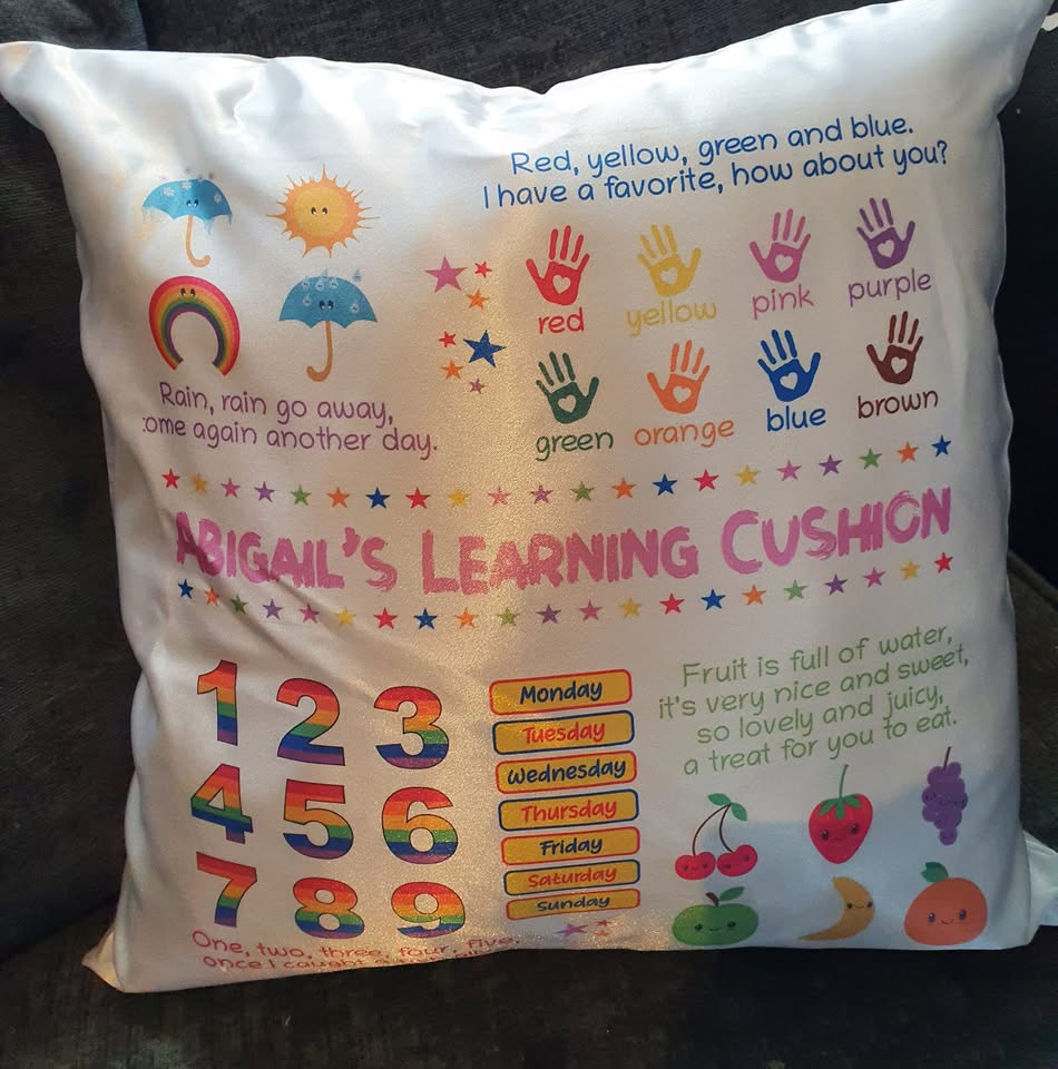 Personalised velvet learning cushion