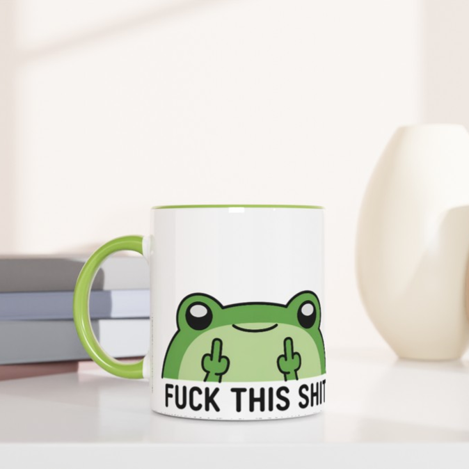 Cute Frog “Fuck This Shit” Mug – Hand Printed in the UK
