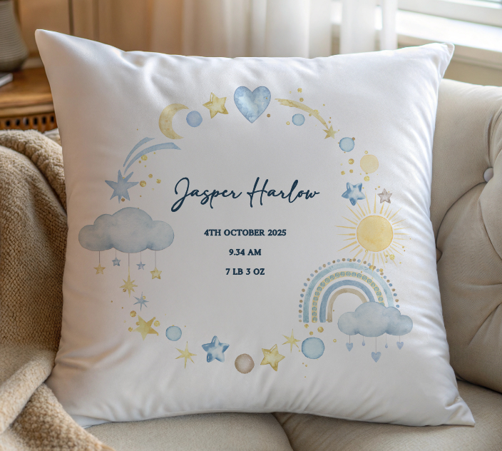 New Baby Printed Pillow - Blue