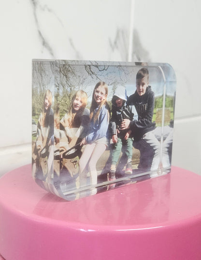 Hand printed, crystal photo block gift.