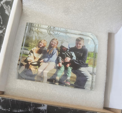 Hand printed, crystal photo block gift.